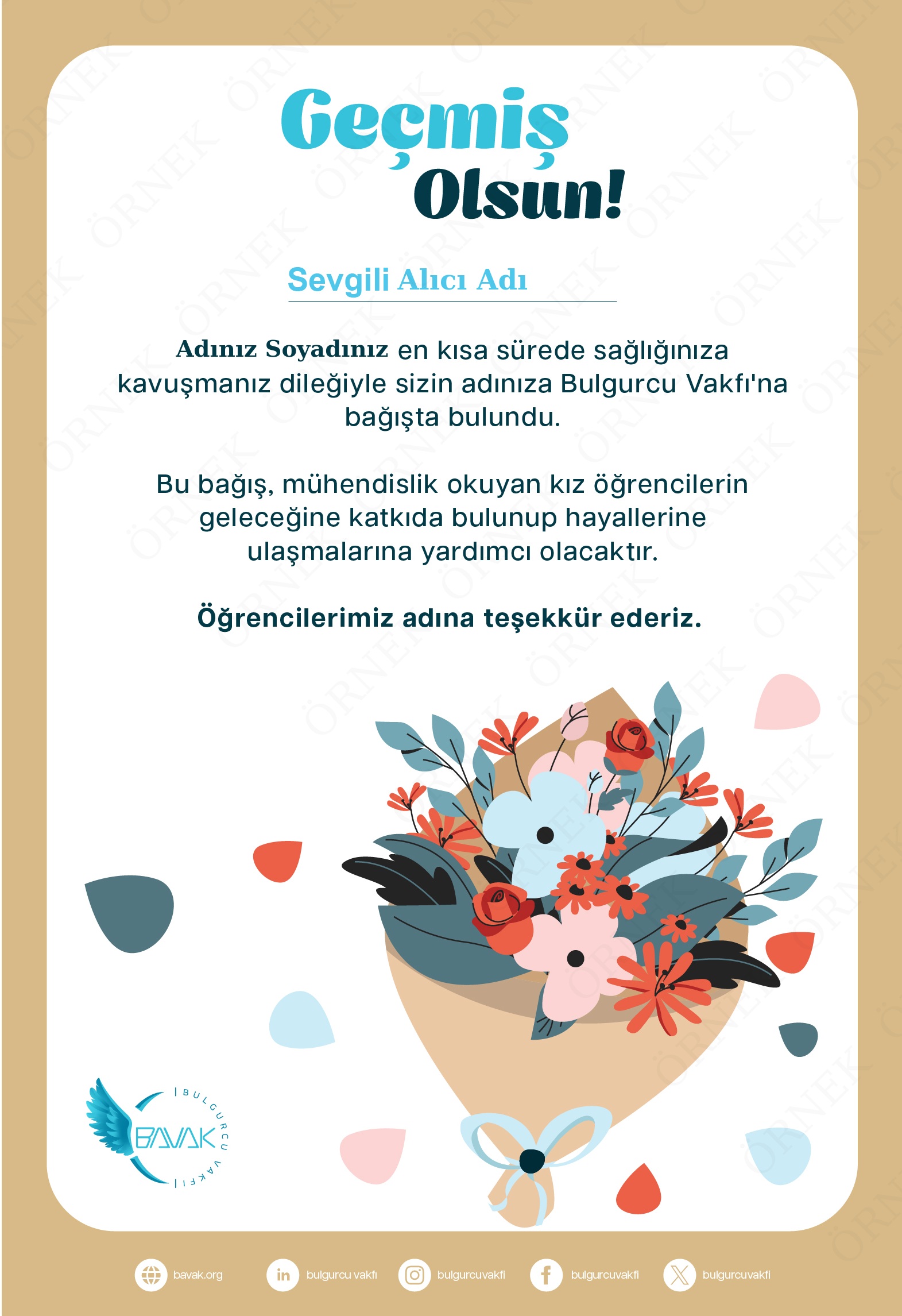 Geçmiş Olsun Sertifikası (Dikey)