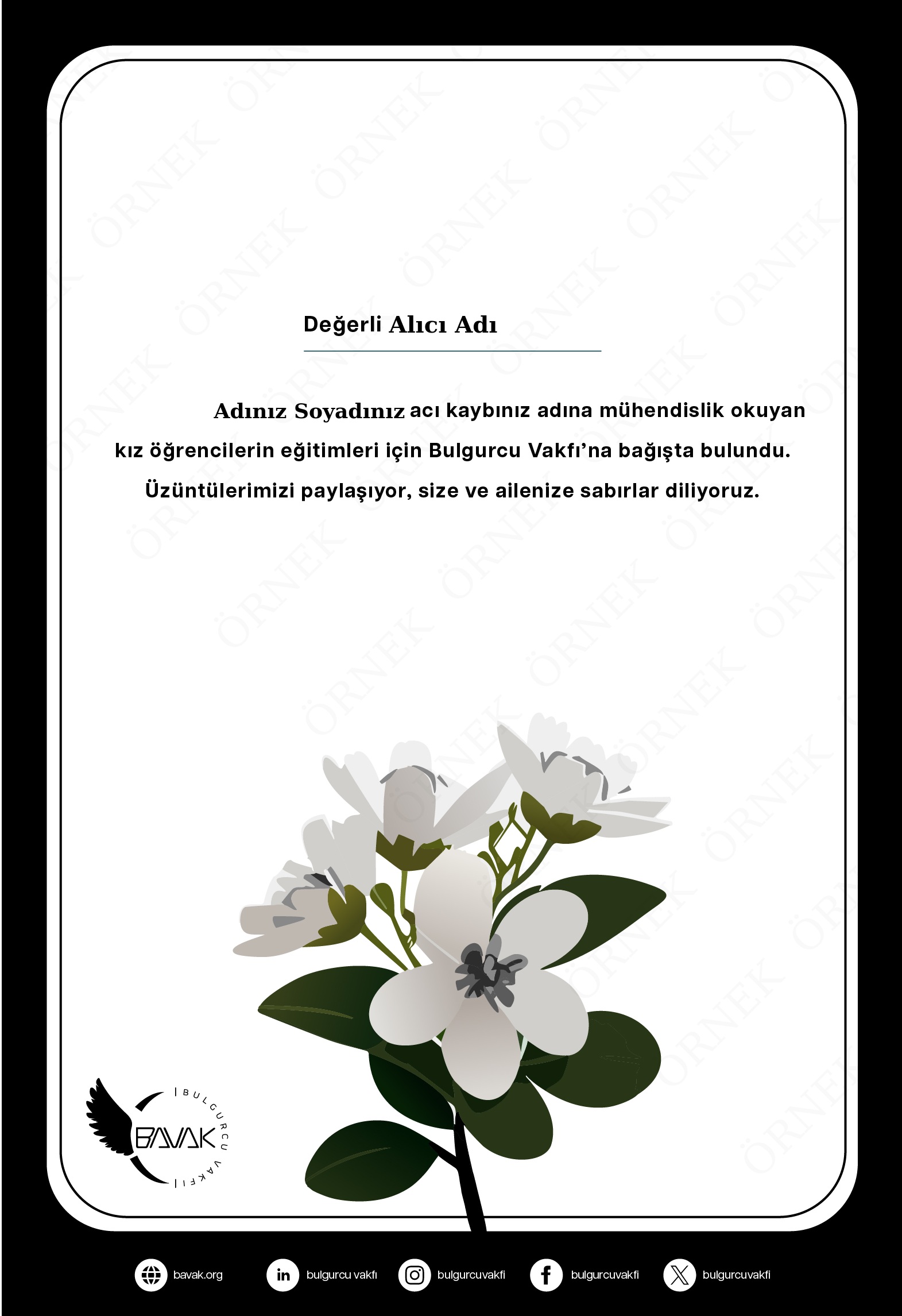 Vefat-Başsağlığı / Taziye Sertifikası (Dikey)