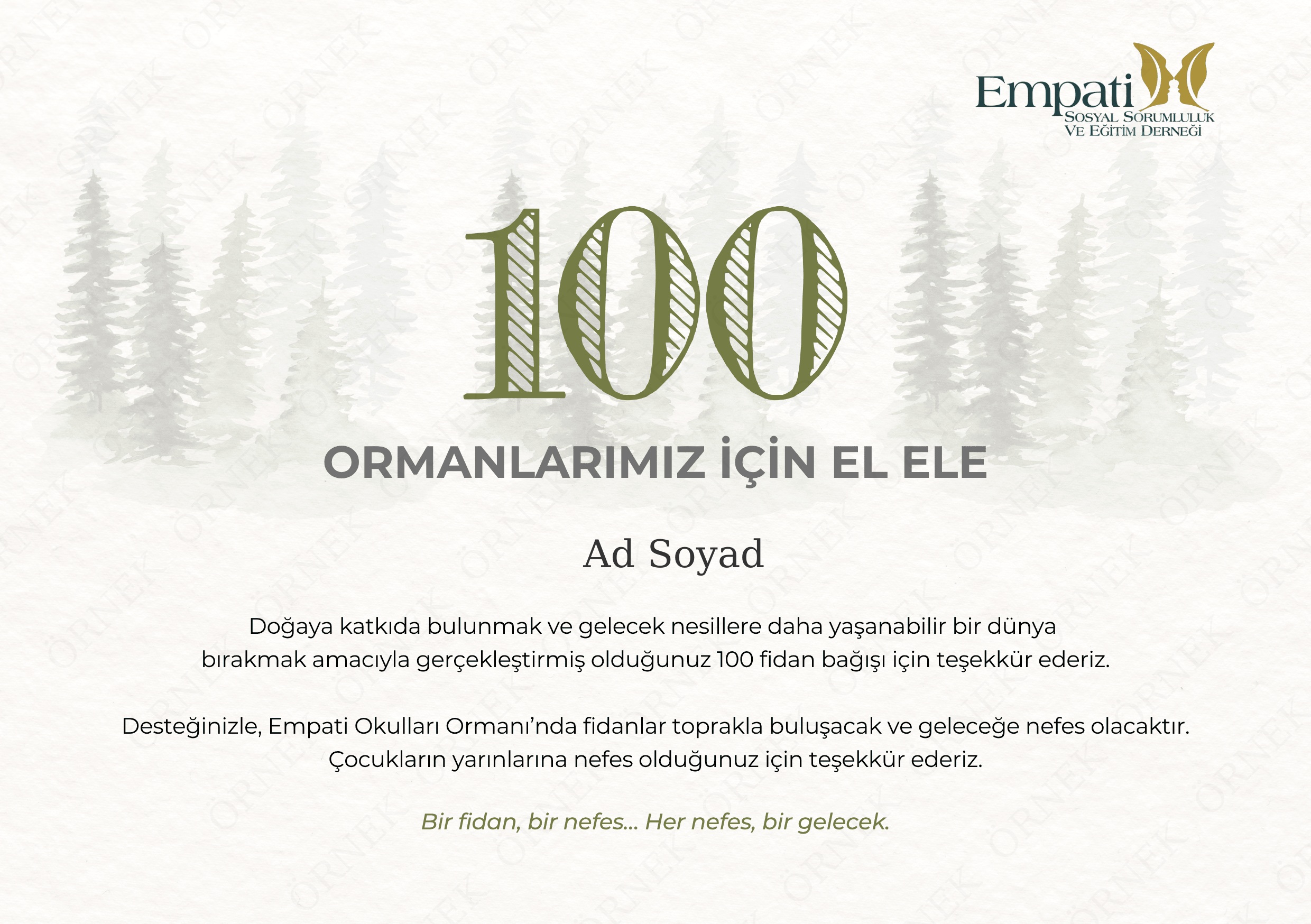 Kurumsal 100 Fidan Bağışı | Empati Okulları Ormanı
