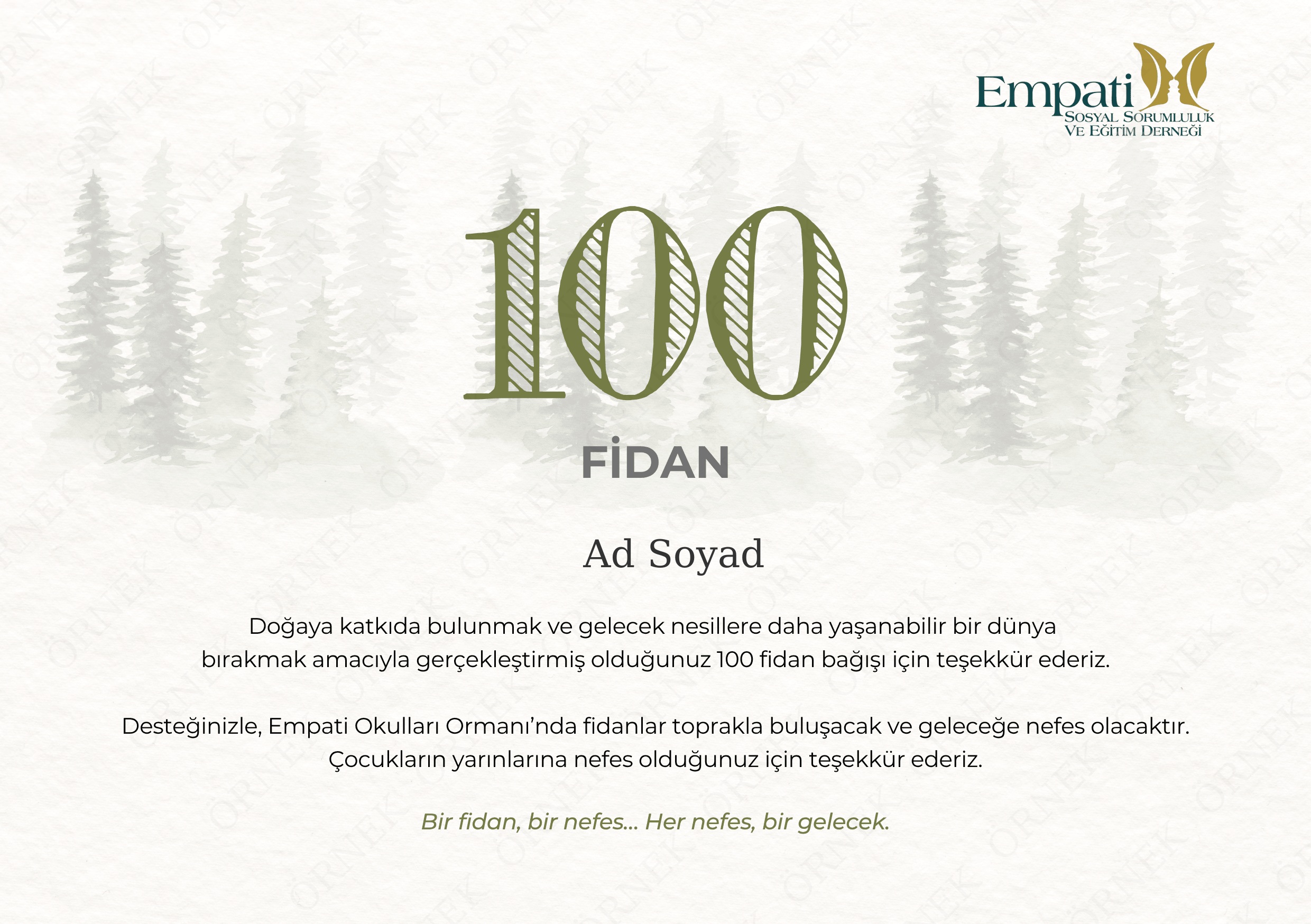 Kurumsal 100 Fidan Bağışı | Empati Okulları Ormanı
