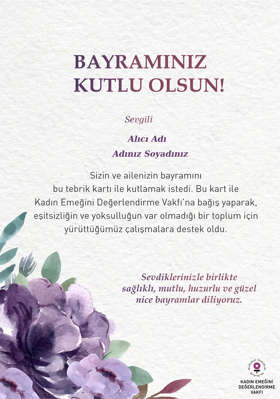 Aile Bayram Tebrik Kartı_Mor Çiçekler