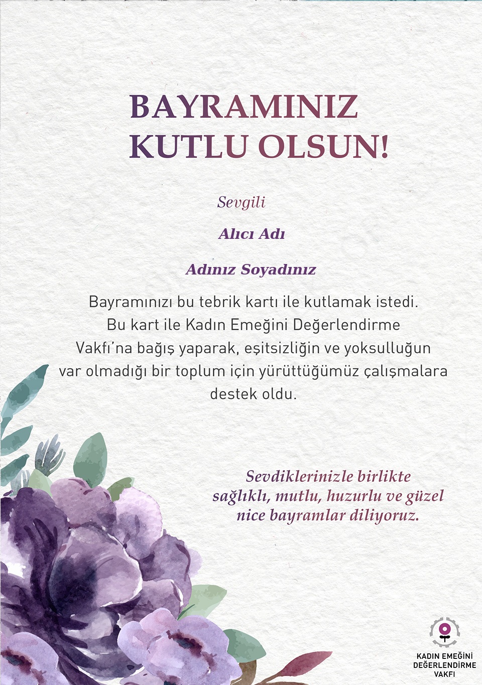 İsme Özel Bayram Tebrik Kartı_Mor Çiçekler