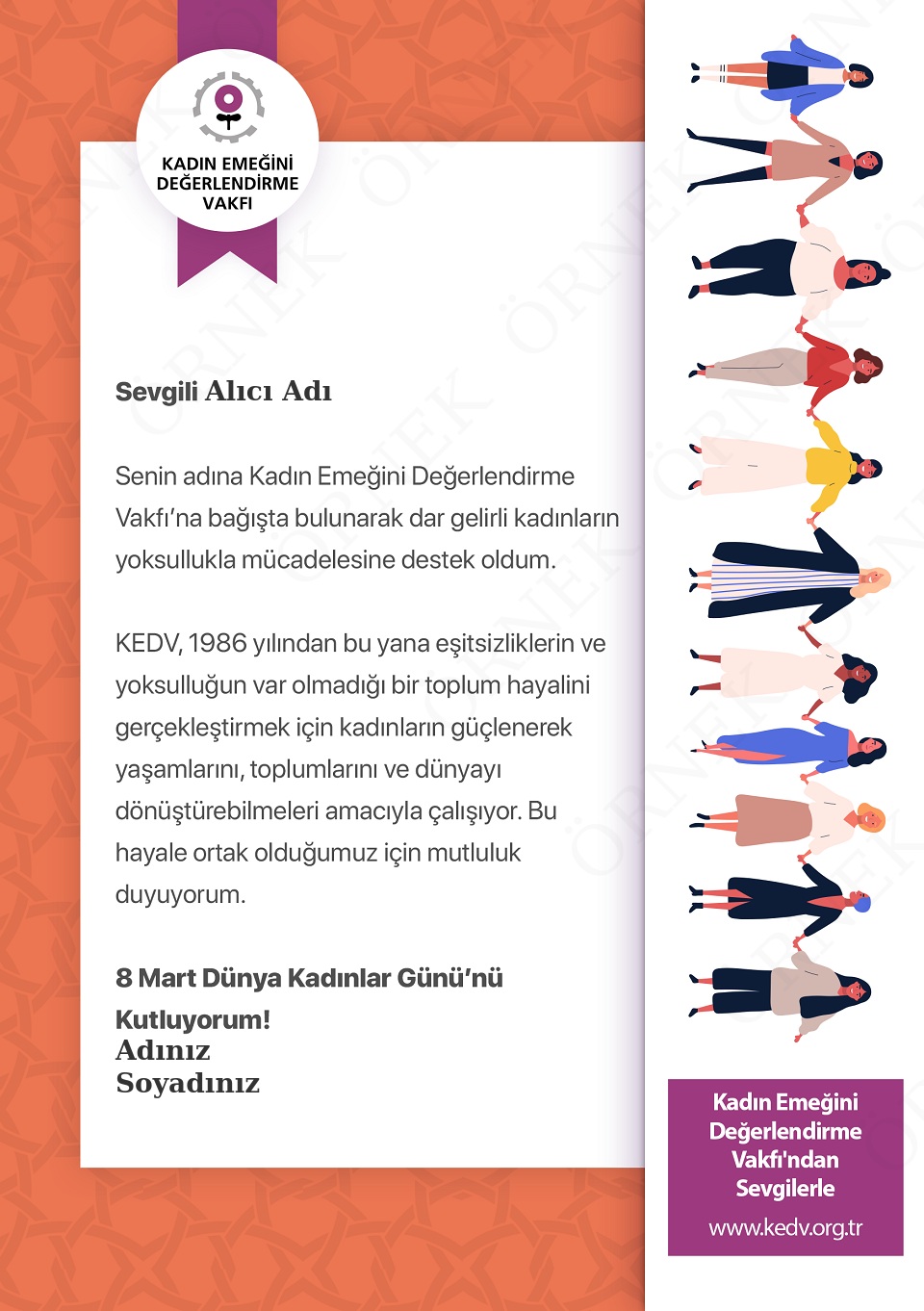 8 Mart Dünya Kadınlar Günü Sertifikası-Bireysel Turuncu