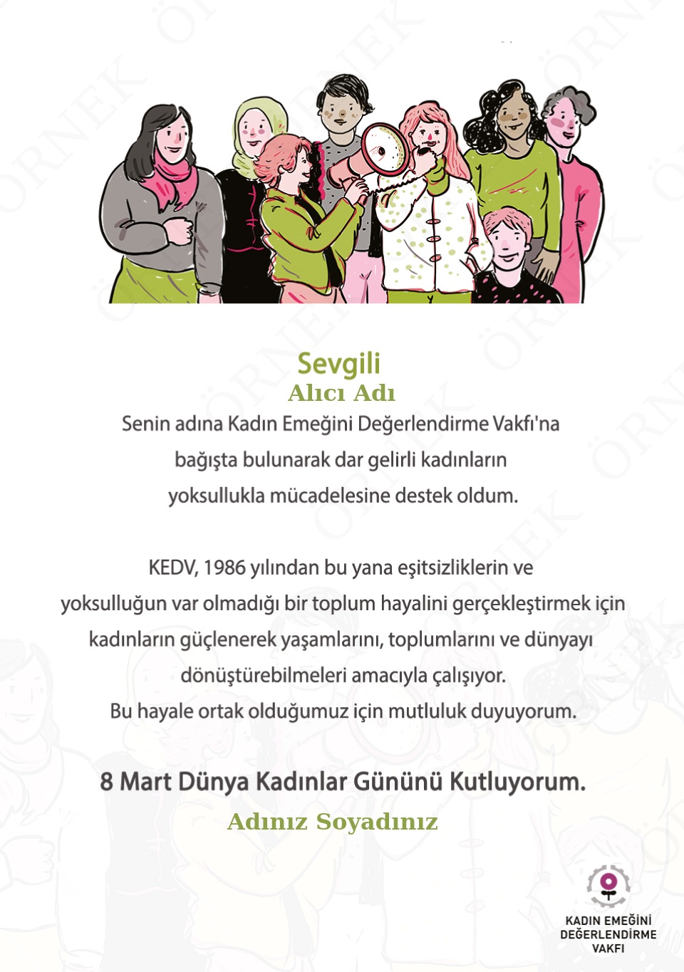 Aslı Alpar çizimiyle 8 Mart KEDV Bağış Sertifikaları - 2