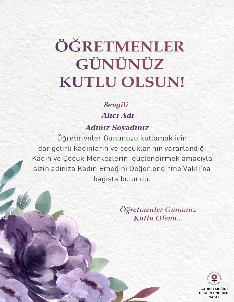 Öğretmenler Günü - Mor Çiçekler