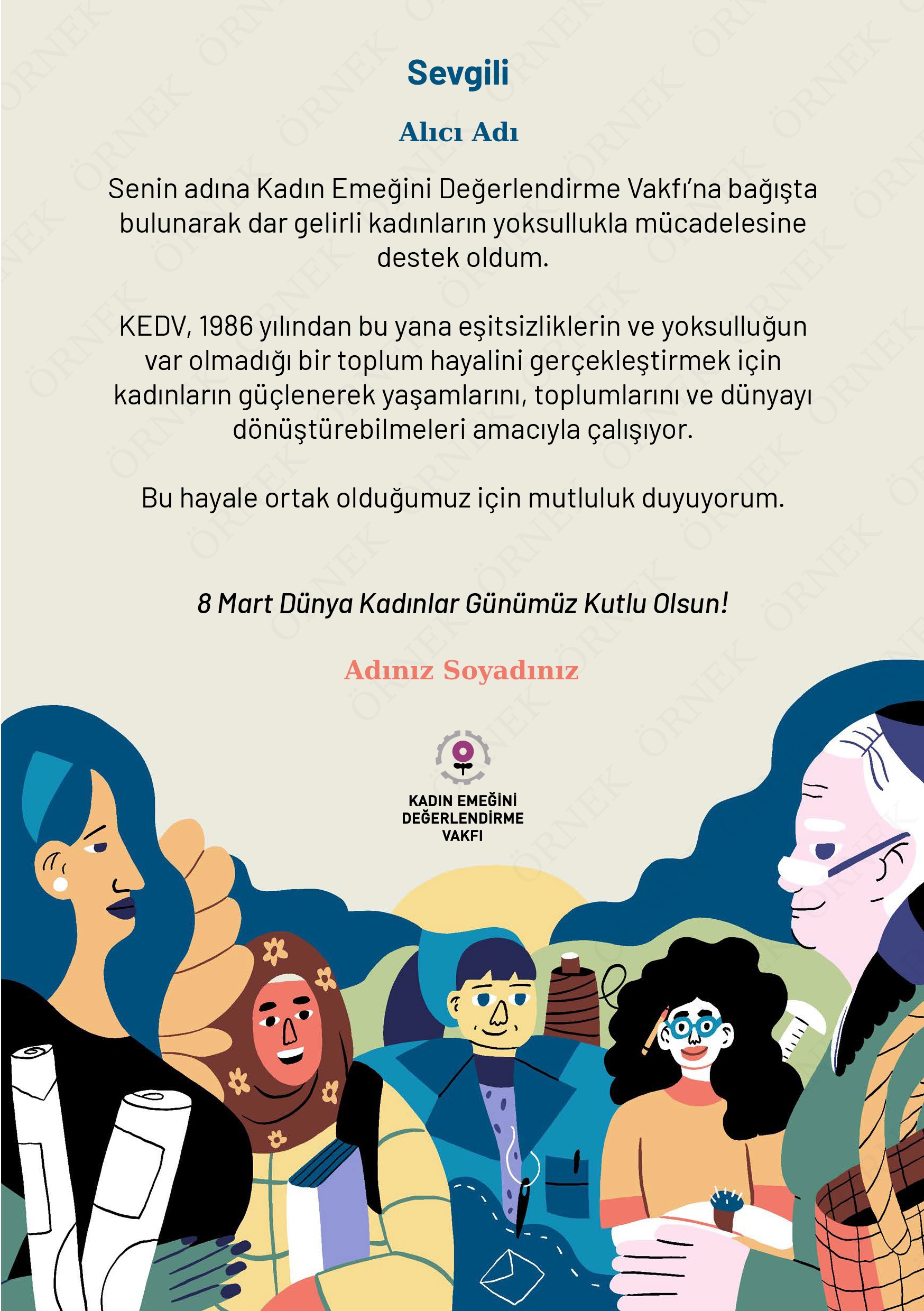 Dilruba Karalp Çizimiyle KEDV 8 Mart Bağış Sertifikası - 2