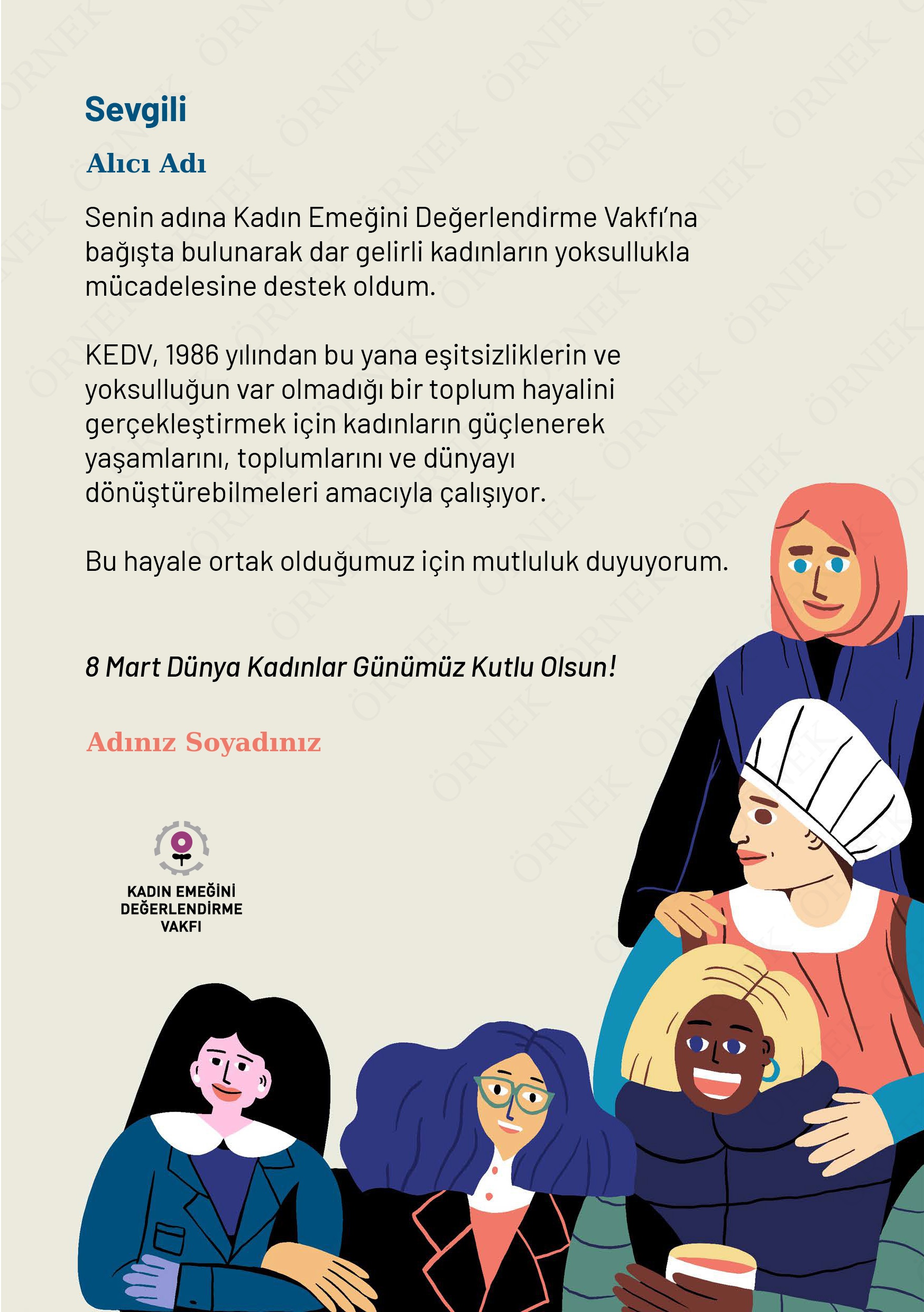 Dilruba Karalp Çizimiyle KEDV 8 Mart Bağış Sertifikası - 3