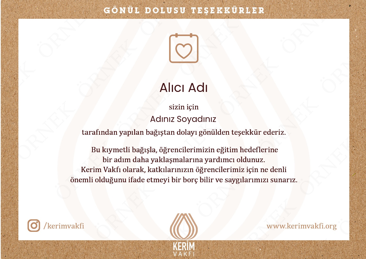 "Teşekkür" Bağışları