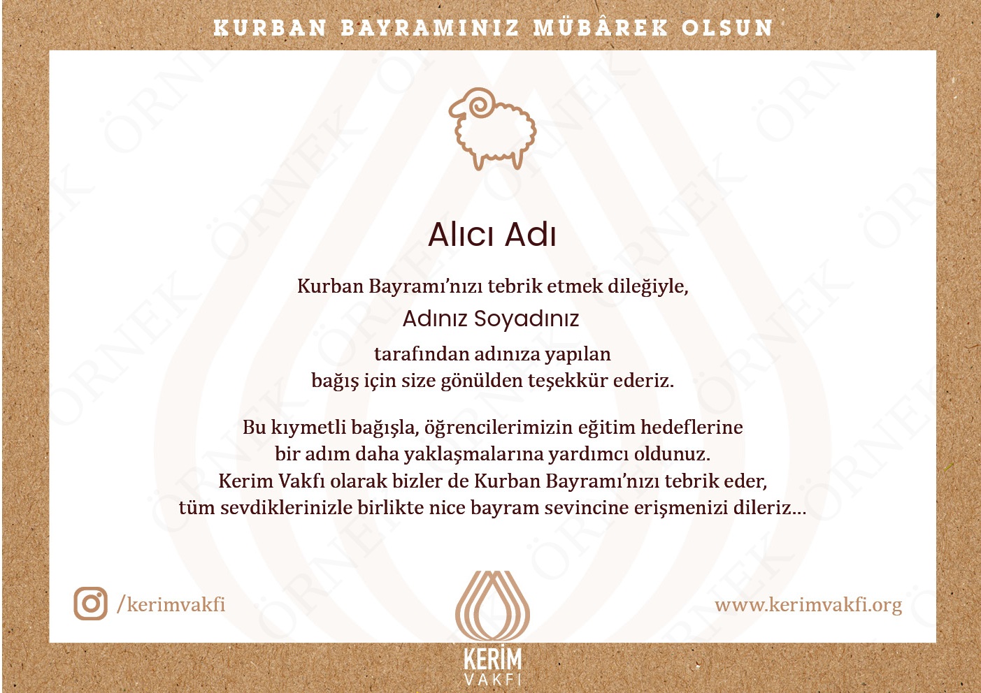 "Kurban Bayramı Tebriği" Bağışları