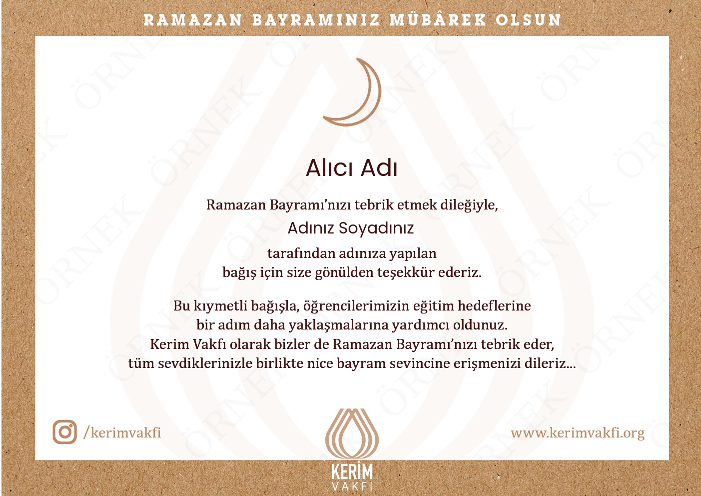 "Ramazan Bayramı Tebriği" Bağışları