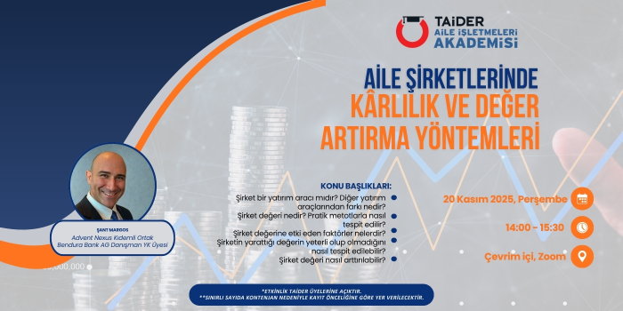 20 Kasım 2025 TAİDER Akademi "Aile Şirketlerinde Karlılık ve Değer Artırma Yöntemleri" Webinarı