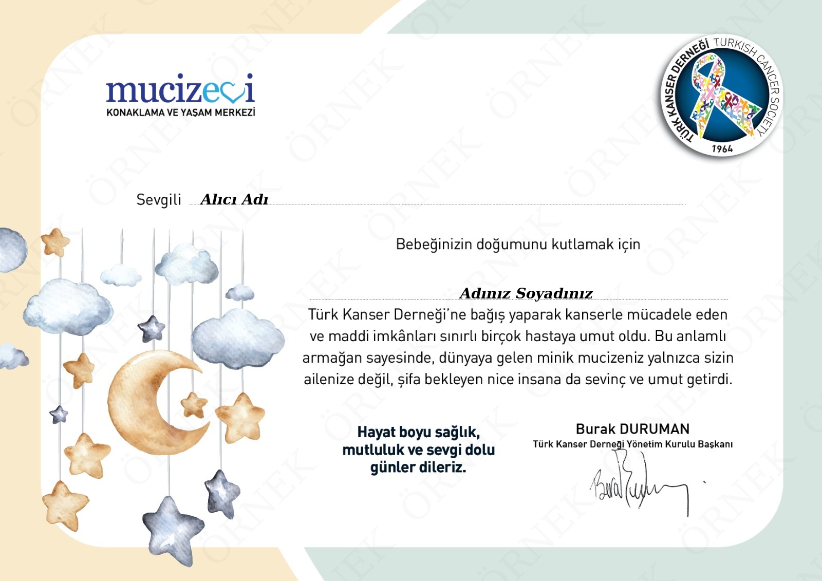 Hoş Gelldin Bebek Sertifikası - (Ebeveyn için)