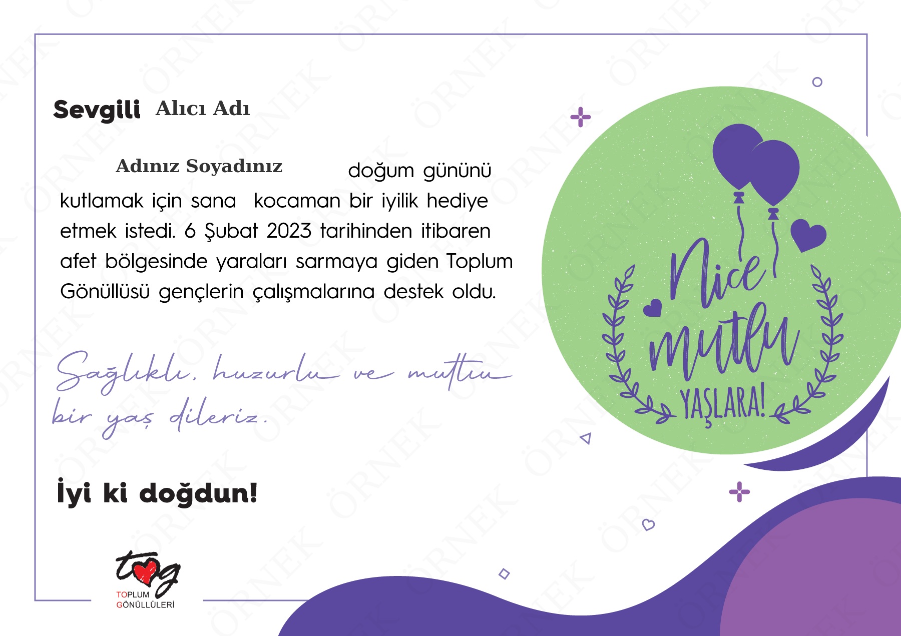 Doğum Günü Afet Destek Sertifikası
