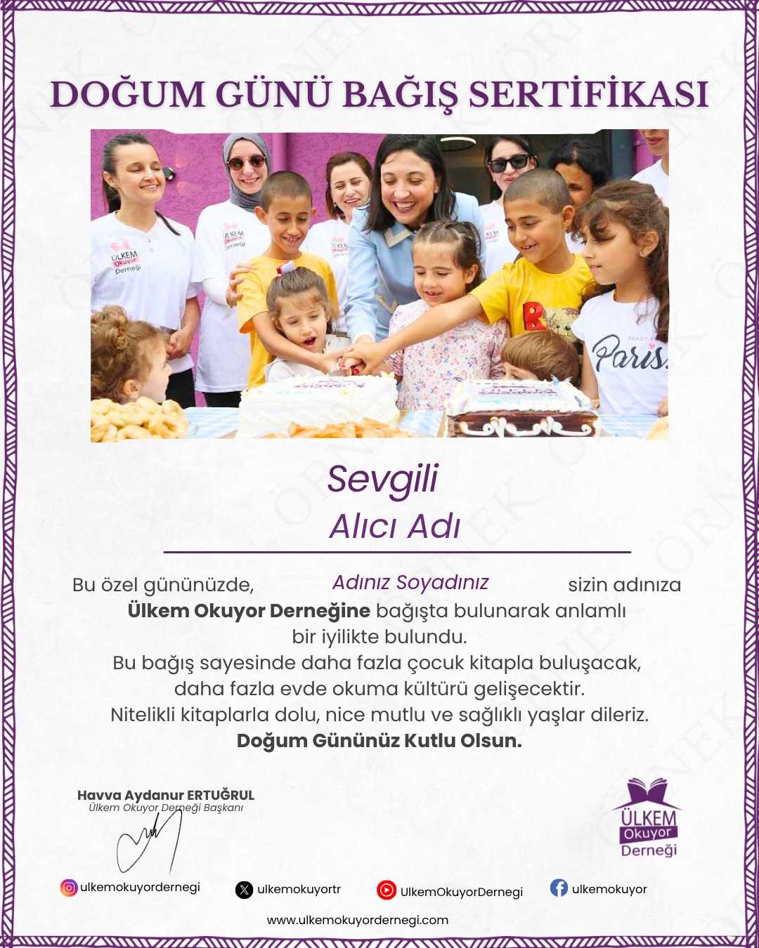 Sevdikleriniz İçin Doğum Günü Bağış Kartı