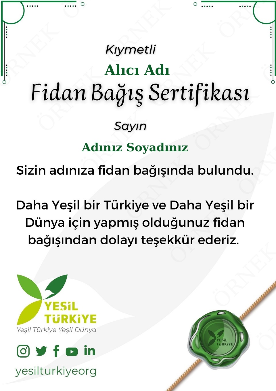 Fidan Bağış Sertifikası - Çift isimli