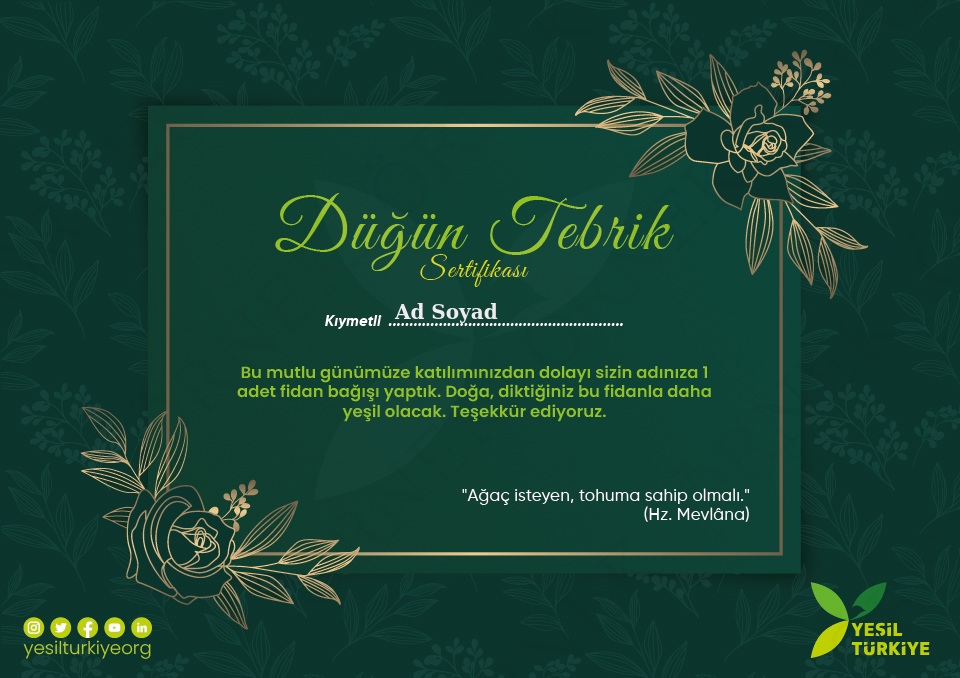 Düğün Tebrik Sertifikası